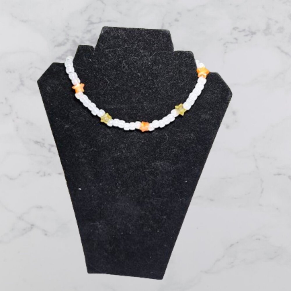 Beaded Elastic Orange Star Necklace - Handmade